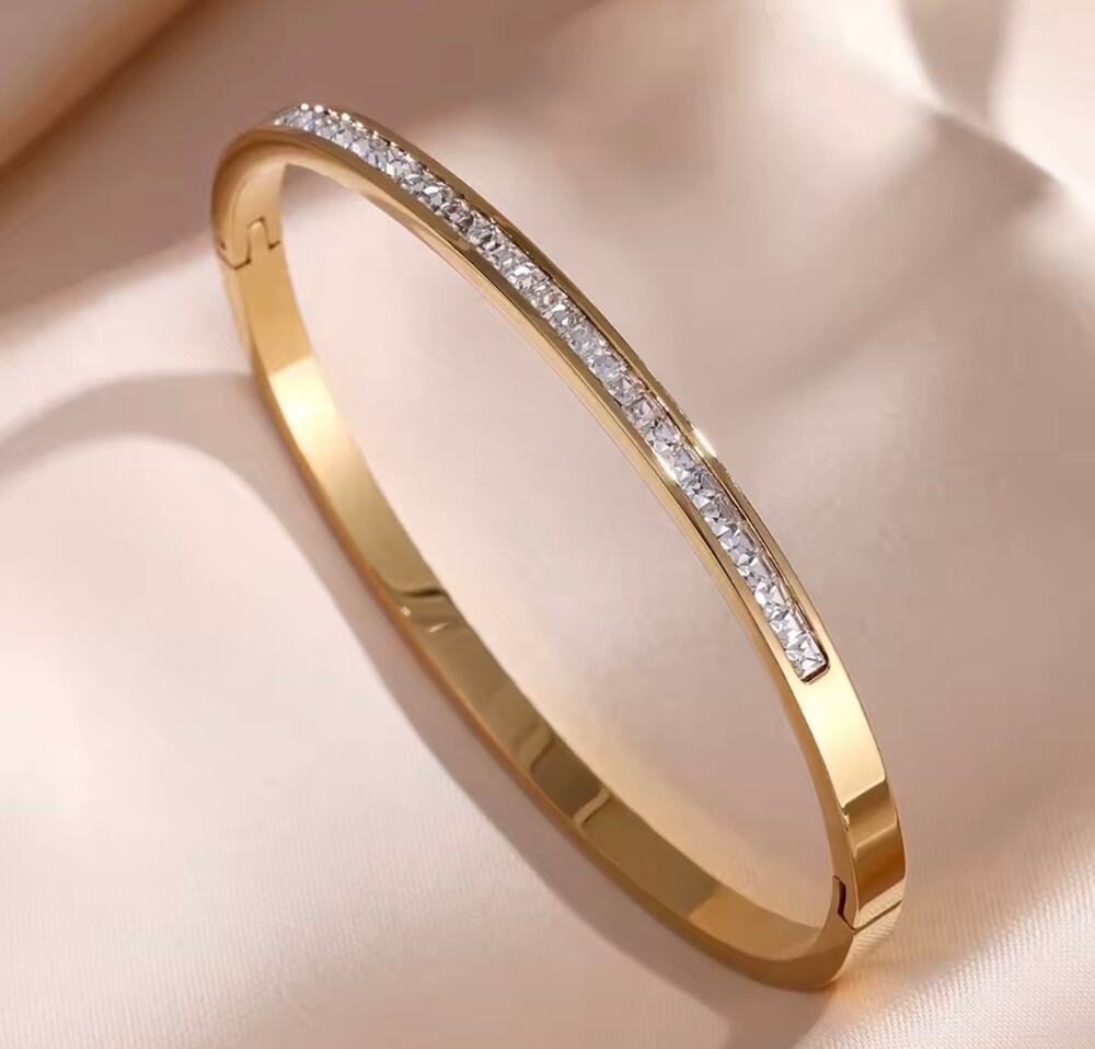 Gold Pavé Crystal Bangle Bracelet